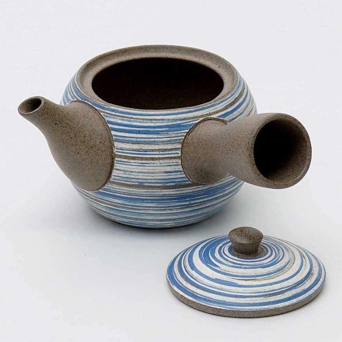 Tokoname ware Kyusu Japanese teapot medium round Hakeme blue Etsy