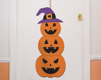 Colgador de puerta de calabaza de Halloween SVG, archivo cortado con láser