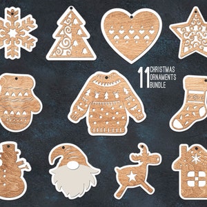 Christmas Ornament SVG Laser Cut File l Glowforge Christmas Ornaments l Christmas Ornament Bundle l Christmas Stockings Svg Bundle l Sweater