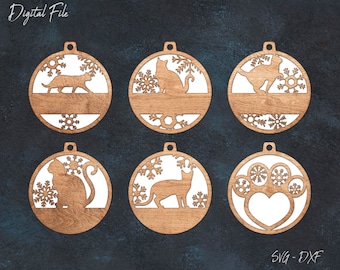 Cat Christmas Ornament SVG Bundle | Laser Cut Files (Digital Download)