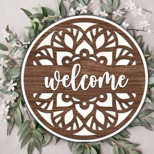Sinal de boas-vindas SVG, arquivo Glowforge, cabide de porta svg, sinal de porta frontal, sinal de boas-vindas porta frontal, arquivo laser