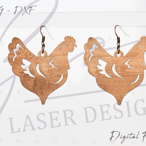 Chicken Earrings SVG Cut File, Farmhouse Animals Earrings, Glowforge Earrings File, Laser Earring Files, Leather Earrings svg, Wood Earrings