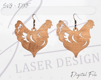 Chicken Earrings SVG Cut File, Farmhouse Animals Earrings, Glowforge Earrings File, Laser Earring Files, Leather Earrings svg, Wood Earrings