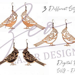 Cardinal Glowforge Ohrringe l 3 verschiedene Stil Cardinal Laser-Datei Ohrringe l Laser geschnittene Ohrringe l Ohrringe SVG-Datei l Glowforge SVG