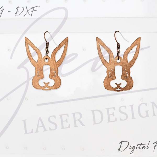 Rabbit Face Earrings SVG l Glowforge SVG Files Earrings l laser cut acrylic earrings l  laser cut wood earrings l laser cut wooden earrings