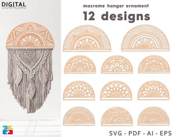 Mandala Makramee Aufhänger Bases, Laser Cut SVG DXF (Digitaler Download)
