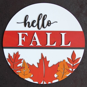 Bonjour automne l fichiers svg Glowforge, accroche-porte svg, signe du porche, signe rond svg, Svg automne glowforge, fichiers automne découpés au laser (fichier numérique)