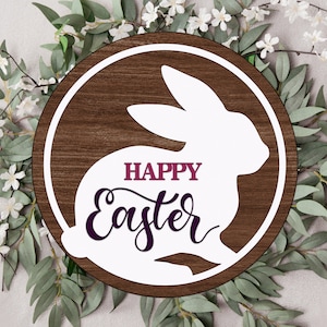 Happy Easter Sign, Cute Easter Bunny, SVG laser file cut glowforge, Laser Files, Sprint svg, easter door hanger template