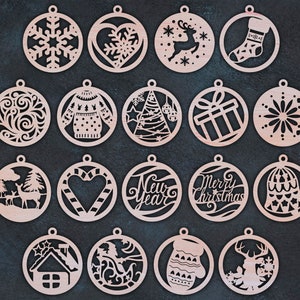 Pacote SVG de enfeite de Natal l Arquivo SVG de enfeite de árvore l Arquivos cortados de decoração de Natal l Enfeites redondos de Natal SVG l Glowforge Christmas svg