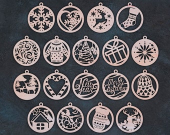 Christmas Ornament SVG Bundle l Tree Ornament SVG File l Christmas Decor Cut Files l Round Christmas Ornaments SVG l Glowforge Christmas svg