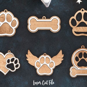 Dog Paw Ornaments SVG, Christmas Ornament File, Glowforge SVG file, Laser Cut File, Christmas Ornaments SVG, Paw Print Svg Cut File