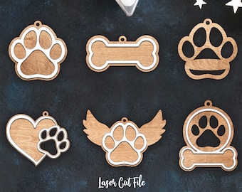 Dog Paw Ornaments SVG, Christmas Ornament File, Glowforge SVG file, Laser Cut File, Christmas Ornaments SVG, Paw Print Svg Cut File