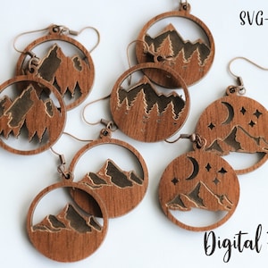 Mountain Earring Bundle SVG, Glowforge earring svg l Glowforge files l Laser cut files earring dxf l earrings bundle svg l Mountains Svg