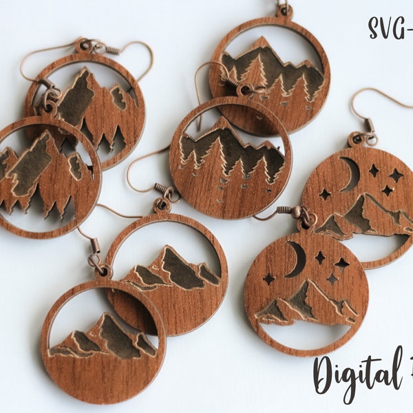 Mountain Earring Bundle SVG, Glowforge earring svg l Glowforge files l Laser cut files earring dxf l earrings bundle svg l Mountains Svg