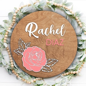 Nursery Name Sign SVG, files for glowforge, Rose File,  Laser File, baby svg, botanical svg dxf, Digital File