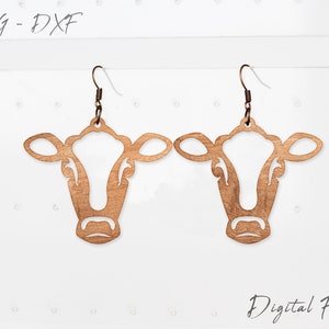 Cow Face Earrings SVG, Glowforge Earring,  leather earring svg, earring template, Cow head laser cut file DXF, SVG, Digital File