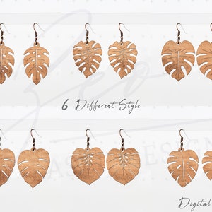 Pendientes Monstera Dangle SVG l Pendiente de hoja tropical SVG l Archivos de pendientes Glowforge l Pendientes cortados con láser l Pendientes de madera SVG l Monstera dxf