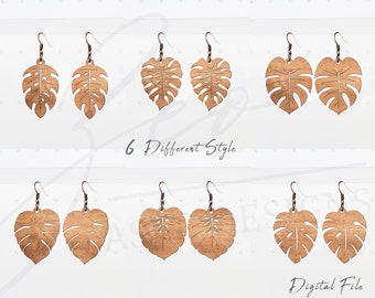 Monstera Earrings Dangle SVG l Tropical Leaf Earring SVG l Glowforge Earring Files l Laser Cut Earrings l Wood Earrings SVG l Monstera dxf