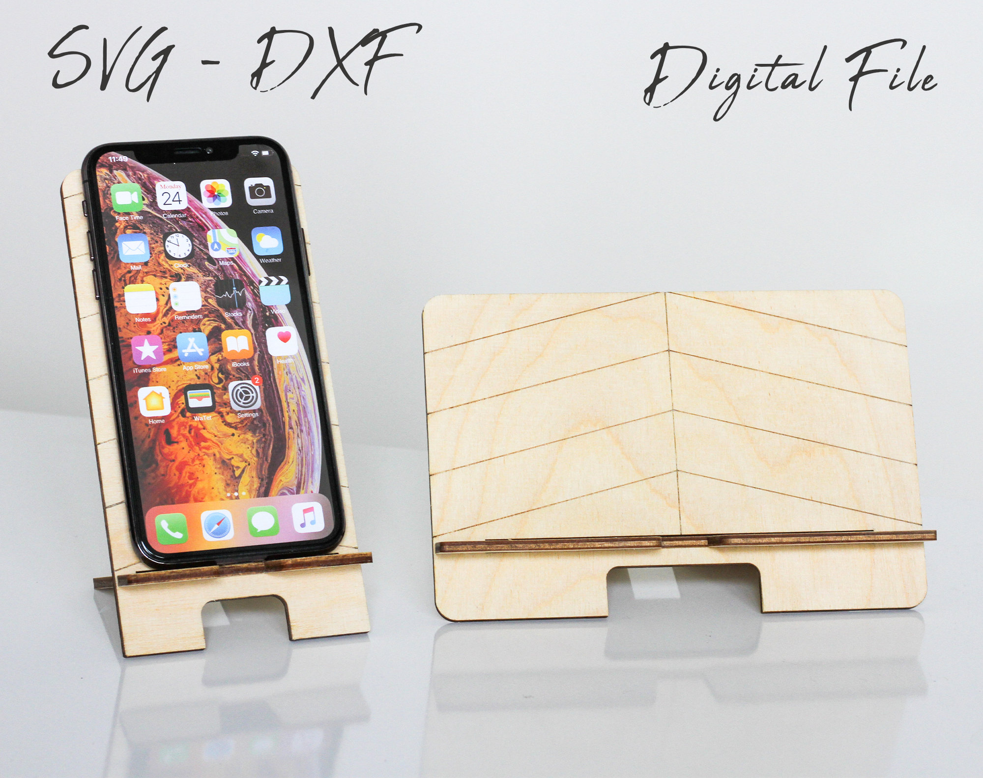 Laser Cut Phone Stand - Phone Holder Digital File Bundle for Laser