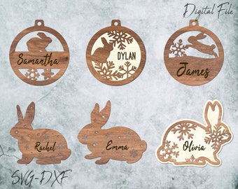 Rabbit Christmas Ornament SVG Bundle, Laser Cut Files (Digital Download)