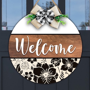 Flower Welcome Sign l Glowforge SVG Files l Laser Cut files l Door Hanger SVG l  Wildflowers SVG l Flowers svg Laser l Round Sign svg