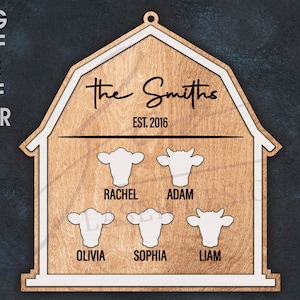 Cow Family Ornament SVG l Farmhouse Ornament SVG l Family Christmas Ornament SVG l Barn Ornament svg file l Glowforge Christmas Ornament