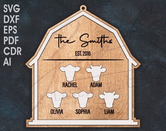 Cow Family Christmas Ornament SVG, Laser Cut Farmhouse Barn (Digital Download)