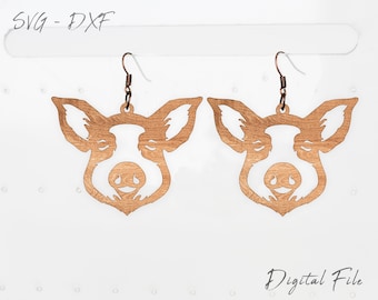 Pig Earrings SVG l Pig Head SVG l Laser Cut Files l Farm Animal Earring SVG l Glowforge svg Files