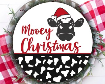 Mooey Christmas Sign SVG, Cow Head Door Hanger (Laser Cut Files)