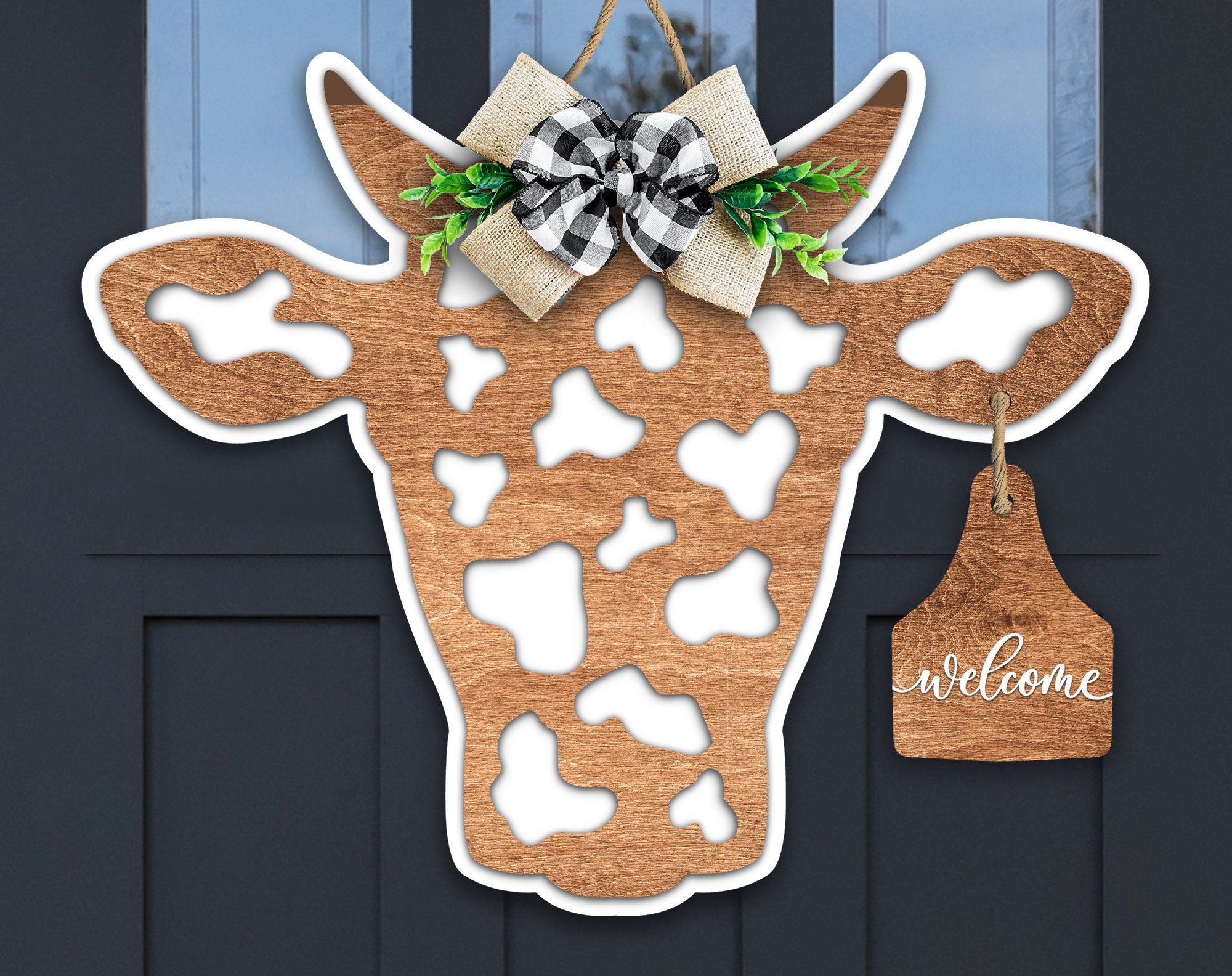 Cow Head Door Hanger SVG Cow With Ear Tag Door Hanger SVG Etsy Singapore