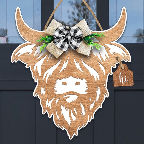 Highland Cow SVG Cut File l Glowforge Files l Laser Cut Sign Files l Door Hanger Laser File l Instant Download l