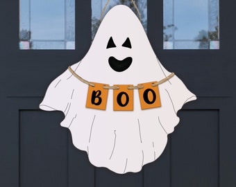 Letrero fantasma para puerta SVG, decoración de Halloween cortada a láser (descarga digital)