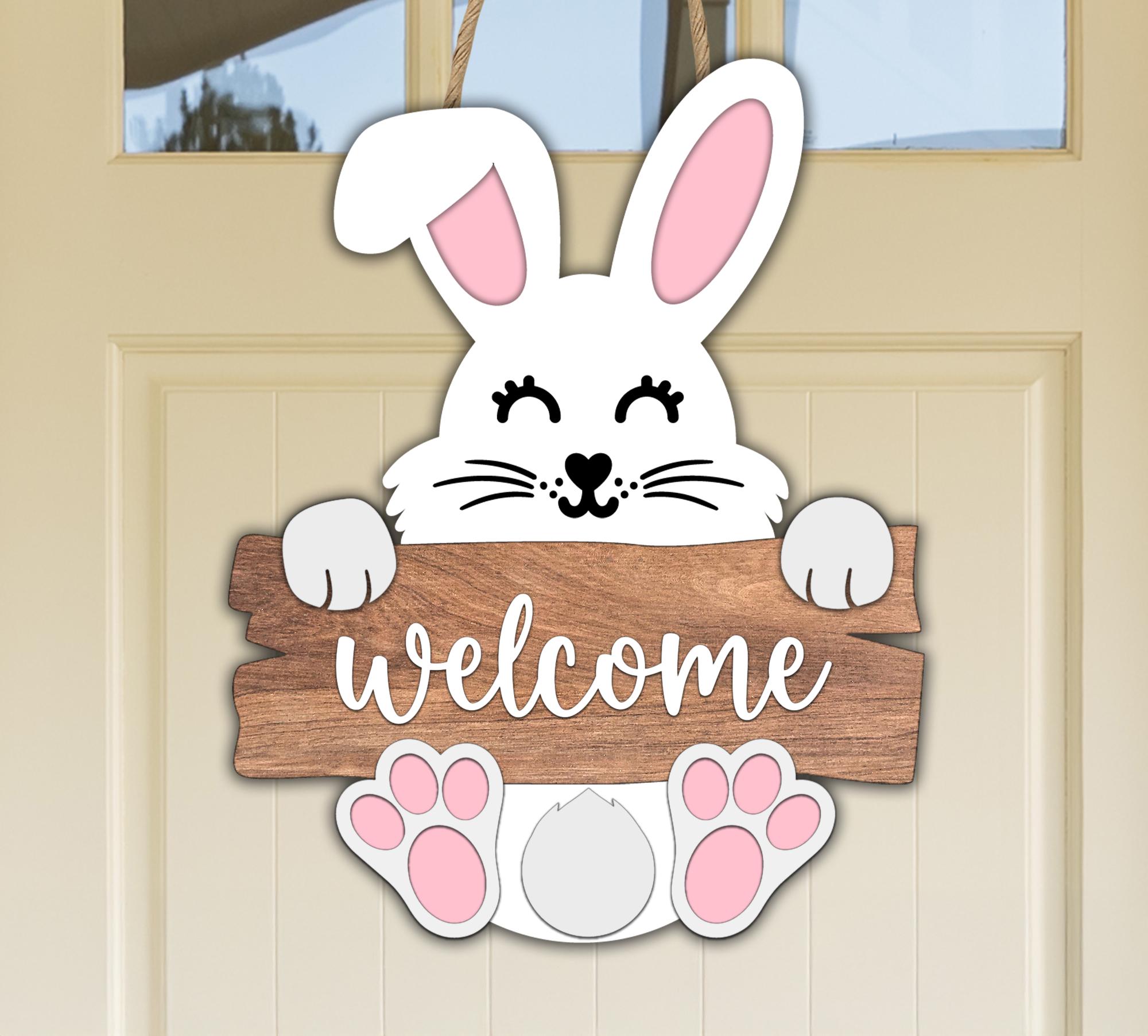 Layered Easter Bunny Welcome Sign SVG, Spring Door Hanger Laser Cut ...