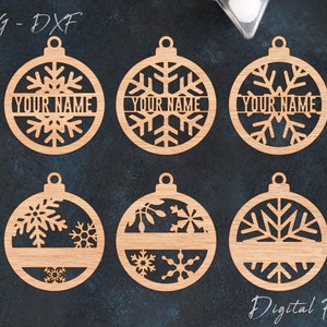 Split Snowflake SVG Files, Personalized Snowflake Bundle SVG, Ornament Plain svg, Glowforge Cut Files, Laser File,  Instant Download