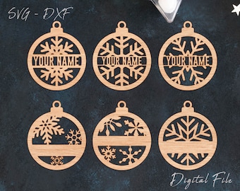 Split Snowflake SVG Files, Personalized Snowflake Bundle SVG, Ornament Plain svg, Glowforge Cut Files, Laser File,  Instant Download
