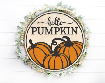 Hello Pumpkin Round Sign SVG, Fall Door Hanger File (Digital Download)