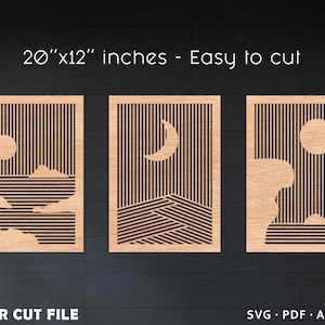 Arte de parede de paisagem, arte de parede de montanha svg, padrão de laser SVG, arquivo Glowforge - design de arte moderna - download para projetos de laser Cnc