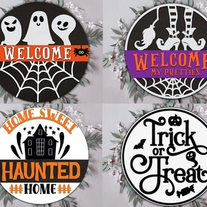 Halloween Door Sign Bundle SVG, Haunted Home SVG, Welcome My Pretties SVG, Trick or Treat svg, Door Hanger svg, Glowforge Halloween Files