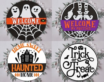 Halloween Door Sign SVG Bundle, Glowforge Laser Cut Files (Digital Download)
