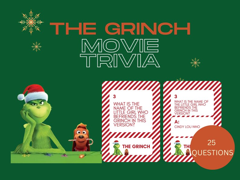 Christmas Movie Trivia the Grinch Christmas Party Game Printable Trivia Game Digital Download