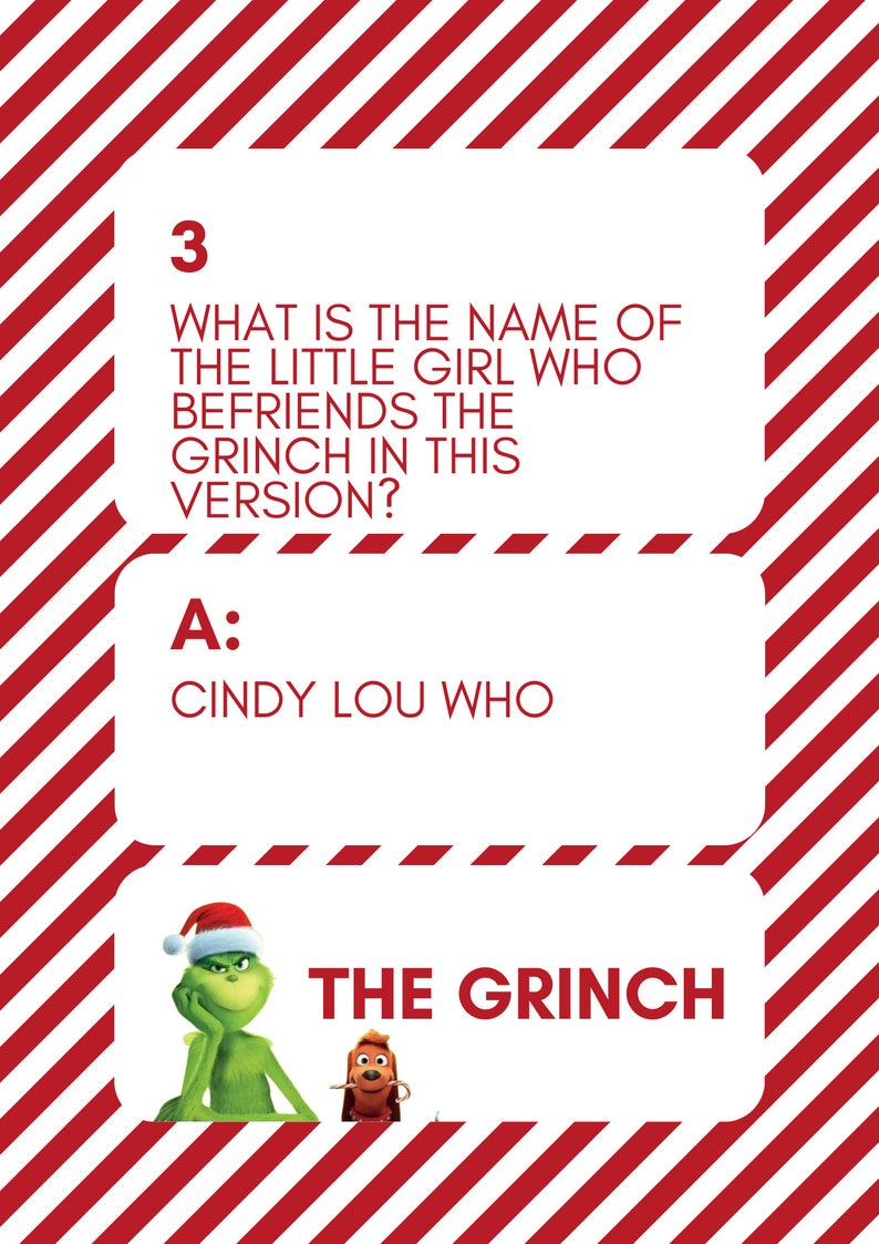Christmas Movie Trivia the Grinch Christmas Party Game Printable Trivia Game Digital Download