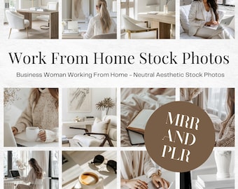 May include: A collage of images featuring a woman working from home in a neutral aesthetic. The images show a woman sitting at a desk with a laptop, a woman sitting on a couch with a laptop, and a woman sitting at a table with a coffee cup. The images are all in a neutral color palette, with a focus on natural light and simple decor.