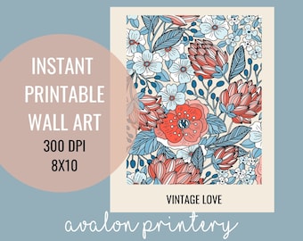 Wall Art, Wall Decor, Trendy Art, Vintage Wall Art Floral Printable Digital Print 8x10