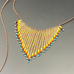 Seed Bead Fringe Choker Necklace, Indigenous style Necklace Native inspired, Bohemian Hippie Boho Cord necklace, Western necklace tassel