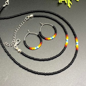 Minimalist Jewelry Set NATIVE inspired, Seed Bead Jewelry Set, Indigenous Choker Necklace, Hoop Earrings Thin Bracelet jewellery hippie boho
