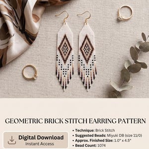 Geometric Brick Stitch Fringe Earring Pattern (PDF Digital Download) Ethnic Design
