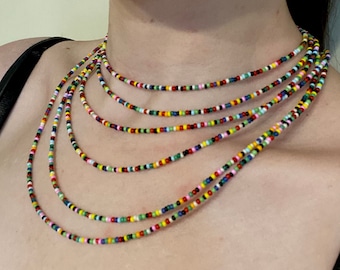 100-300" Layered Confetti Seed Bead Necklace, Multicolor Extra Long Wrap Necklace, Colorful Layering Necklace, Hippie Boho Necklace, Ukraine