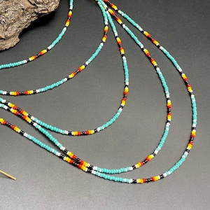 100-300&quot; Turquoise Layered Seed Bead Indigenous Necklace Native inspired, Colorful Extra Long Wrap hippie boho Necklace, Layering Necklace
