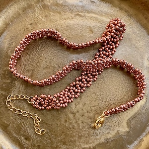 Matte Gold Seed Bead Choker Necklace, Wide bead lace choker, Cute Dainty choker, Statement choker, Unique choker collar,Boho Bohemian choker