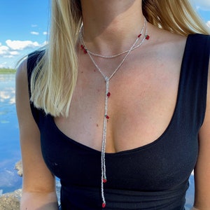 45&quot;-300&quot; Berry LARIAT or NECKLACE, Boho seed bead Choker Necklace Lasso, Long wrap station necklace, Raspberry Blackberry, Dainty Necklace